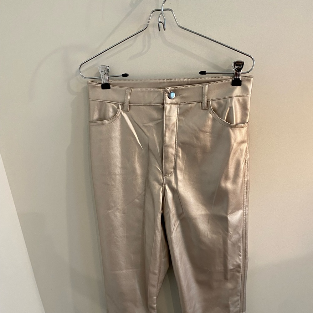 Gold Straight Leg Faux Leather Gisele Pant | Dynamite